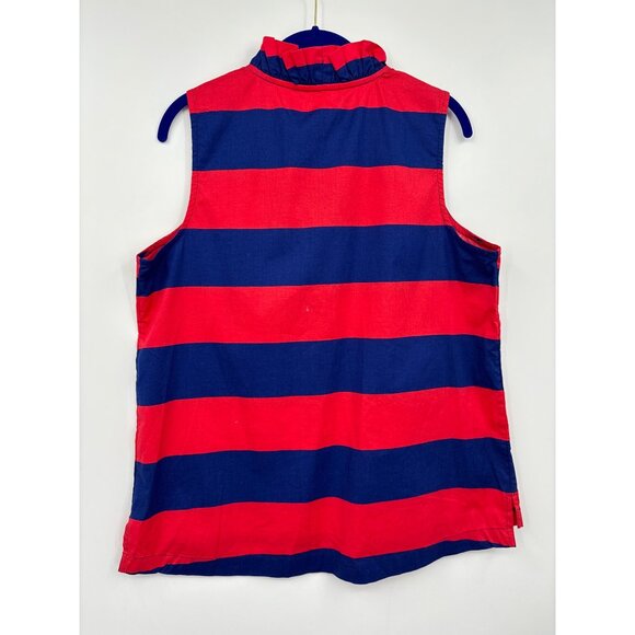 Crown & Ivy Ruffle Neck Sleeveless Striped Top Blouse Red Navy Large NEW - Picture 5 of 5